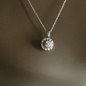 Diamond Halo Cluster 18" Pendant Necklace (1/10ct. t.w.) In Sterling Silver